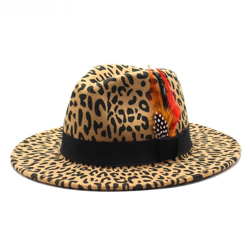 

Hat Season Woolen Hat Leopard Print Top Hat Big Brim Men S And Women S Four Seasons Casual Straight Edge Jazz Hat M（56-58cm） верблюд