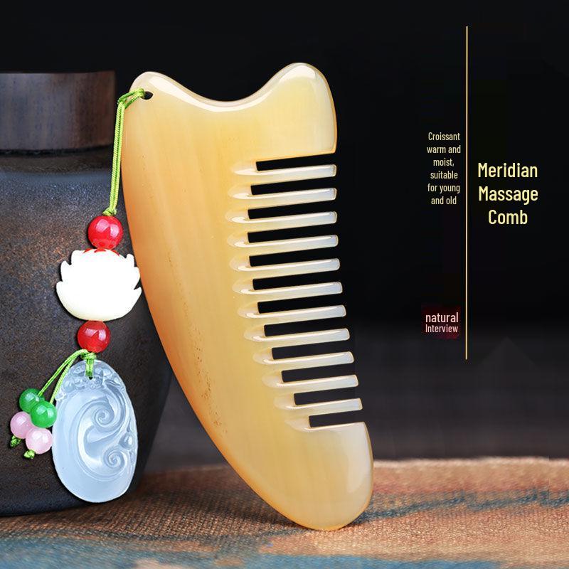 Natural Ox Horn Wide-Tooth Curly Hair Comb - Scalp Massage for Men & Women