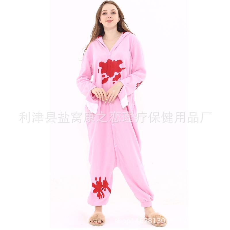 Autumn And Winter Cartoon Animal One-Piece Pajamas Black Powder Bear Fleece Loungewear