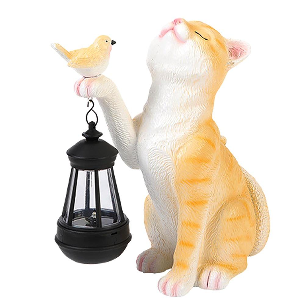 Resin Resin Cat Figurines Cute Solar Animal Lamp Garden Yard Figurines Decor
