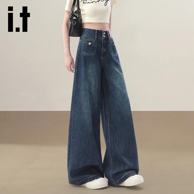 Izzue IT Retro High-Waist Weite Schlagjeans mit zwei Knöpfen