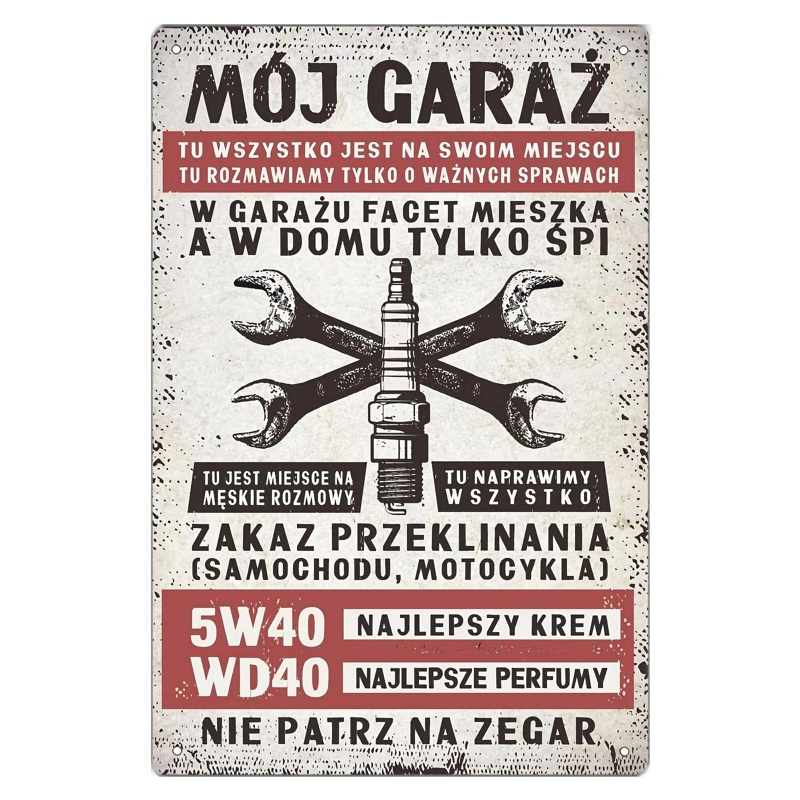 

Vintage Happy New Year Metal Poster Moj Garaz Swieca Lvk Classic Iron Wall Art with Crossed Wrenches Design Perfect for H 20x30cm（7.8x11.8inch）