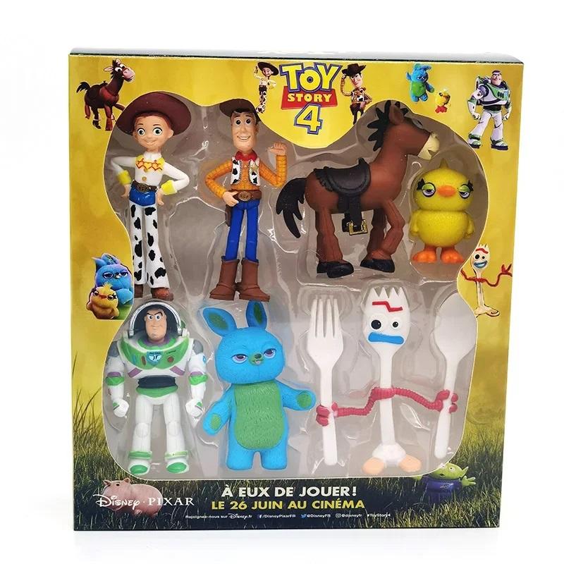 Pixar 7Pcs Toy Story 4 Action Figures Woody Jessie Buzz Lightyear Forky Pig Bear Figurine Model Doll Kids Christmas Gift