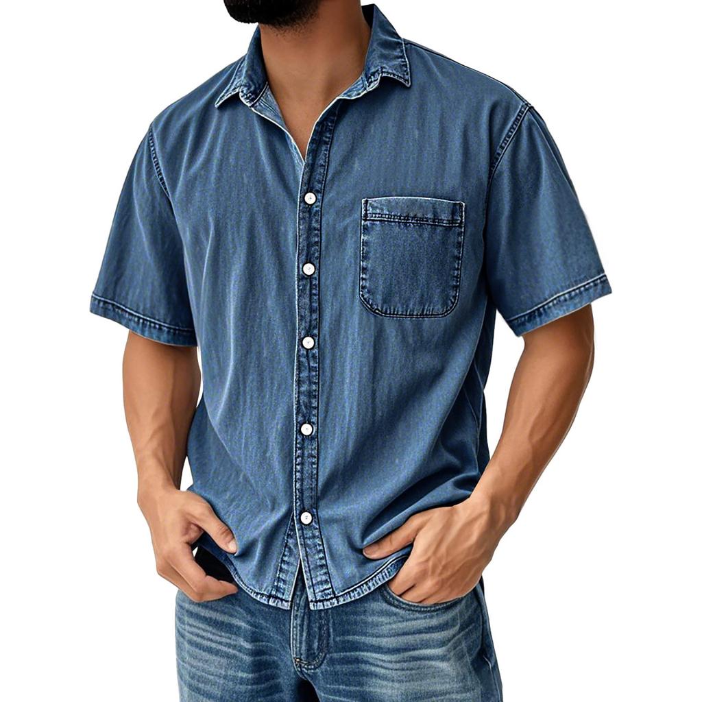 Men's Vintage Button Down Bowling Shirts Short Sleeve Summer Beach Shirt