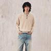 Unisex Retro Sweter z kołnierzykiem Henley Morelowy