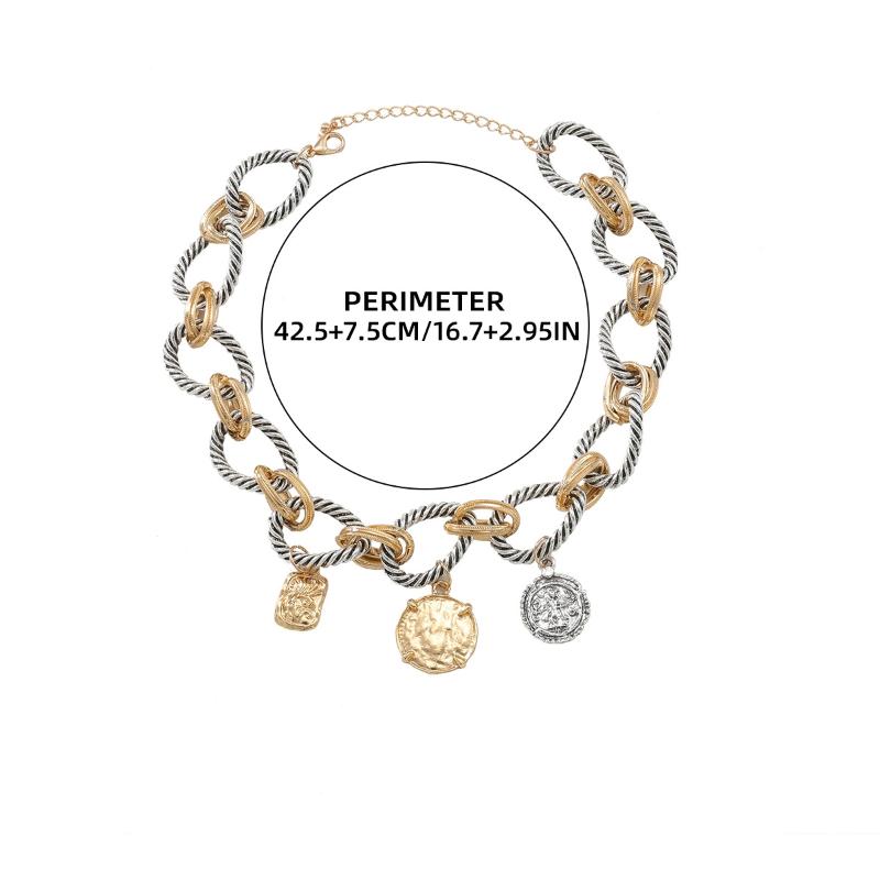 Vintage Women Jewelry High Quality Metal Chain Link Geometric Pendant Necklaces Trendy Classic Holiday Party Accessories