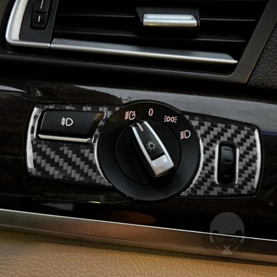 Carbon Fiber Interior Headlight Switch Knob Cover Trim For BMW 7Series F01 09-14