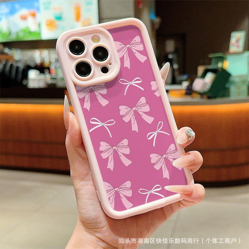 Pink bow for iPhone16Promax mobile phone case 15 anti-drop 14 Apple 13/12/11 case