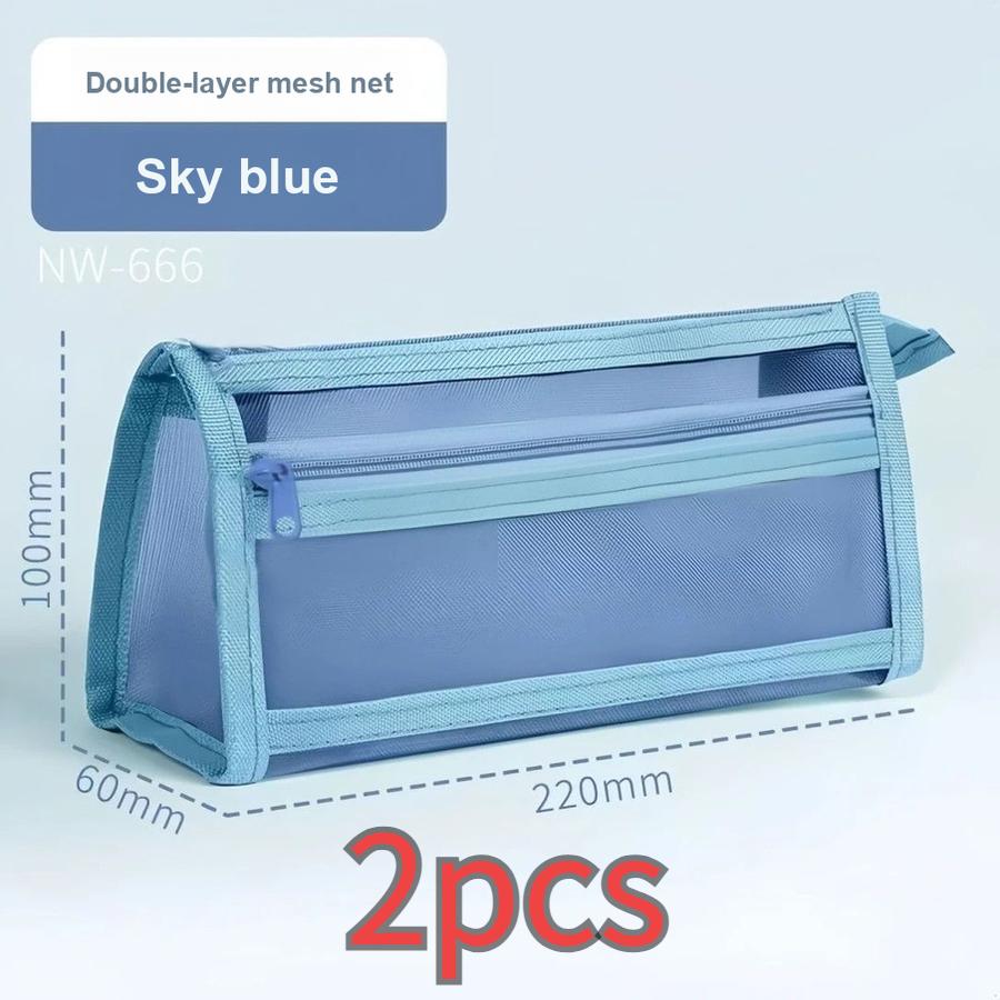 2 st Genomskinlig Dubbellager Nät Stor Kapacitet Pennfodral Special för Prov Nytt Enkelt Dubbellager Högkvalitativ Estetisk Blyertspennförvaringsväska