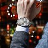 OLEVS Business Analog Silber Grau Beliebte Zeigeruhr für Edelstahl Cool Silber Herren Leicht ablesbare Zeiger Lässige Herrenuhr, Wasserdicht, Leuchtend,