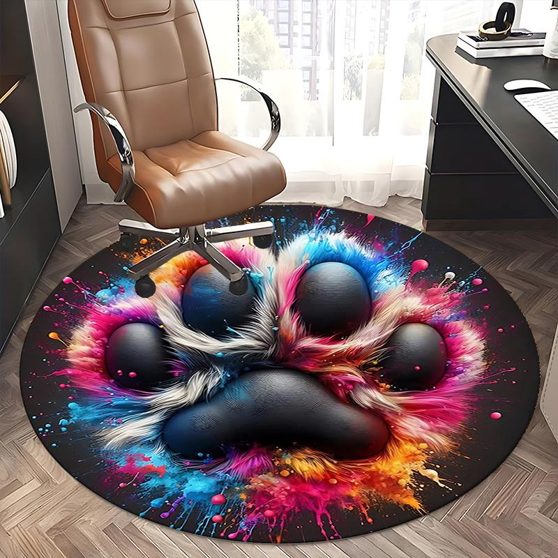 Colorful Paw Print Chair Mat Round Carpet for Home Decor, Office Use, Gift Idea Suitable for Bedroom, Living Room, s0124b