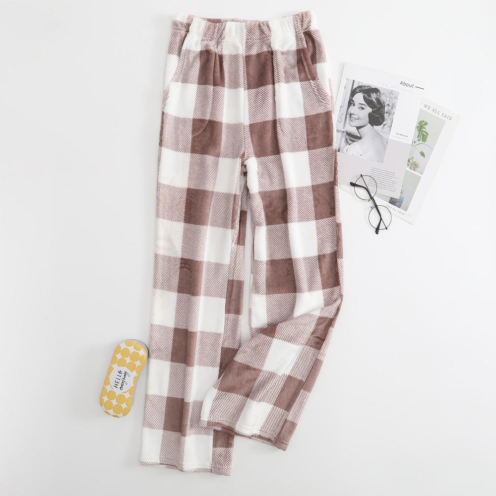 Women's Elastic Waist Plaid Fleece Pajama Pants Loose Fit Sleep Pants For Loungewear