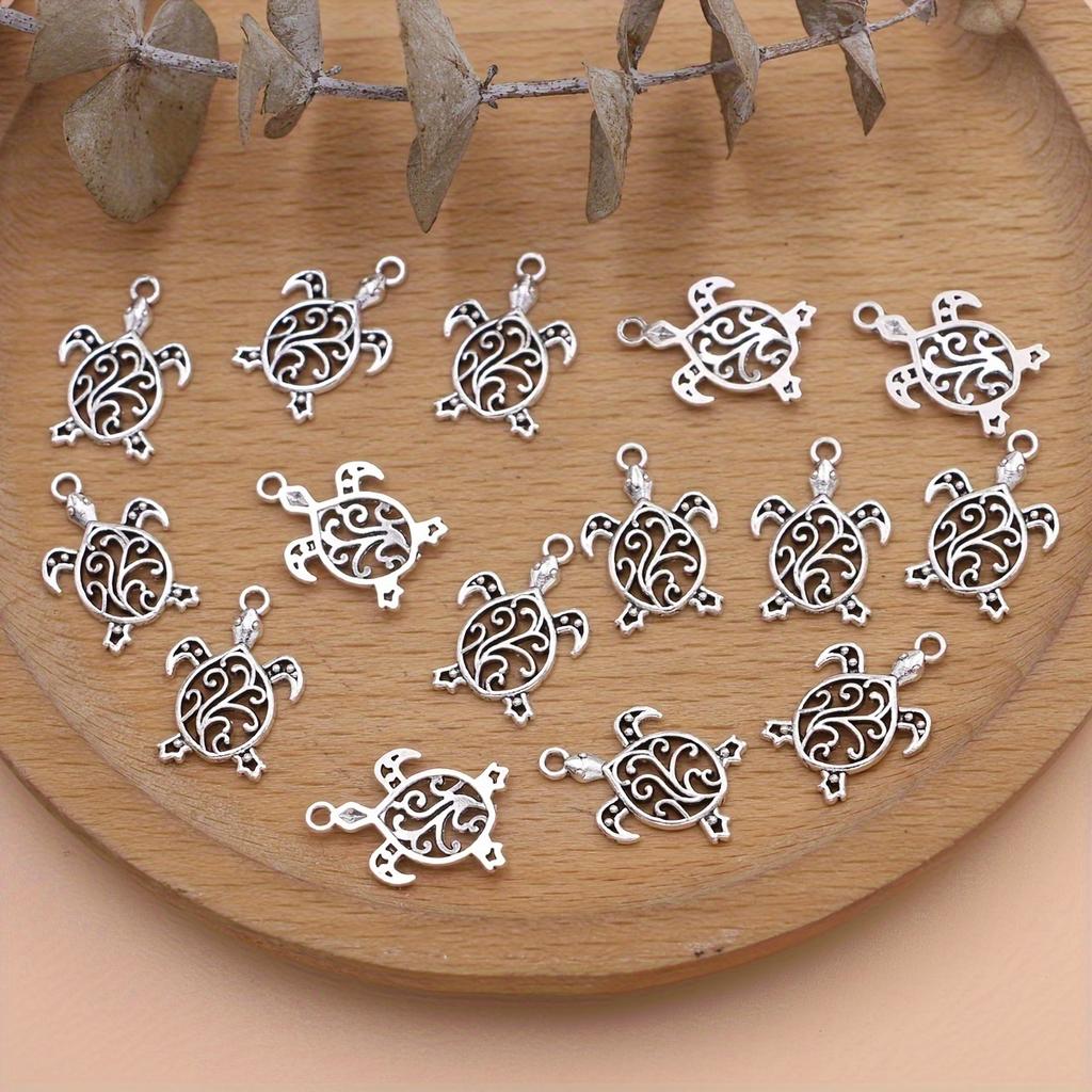 15Pcs Silver Hollow Turtle Charms Pendants For Jewelry Making Diy Handmade Necklace Bracelet Earrings Key Chain Accessories