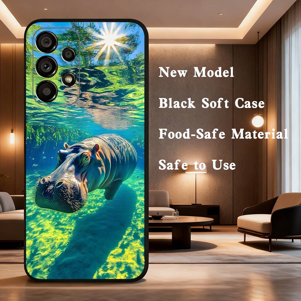 Cute Hippo Hippopotamus For Samsung Galaxy A73,31,71,53,32,72,Note,22,41,8,9,52,J7,Soft Black Silicone Cover Case