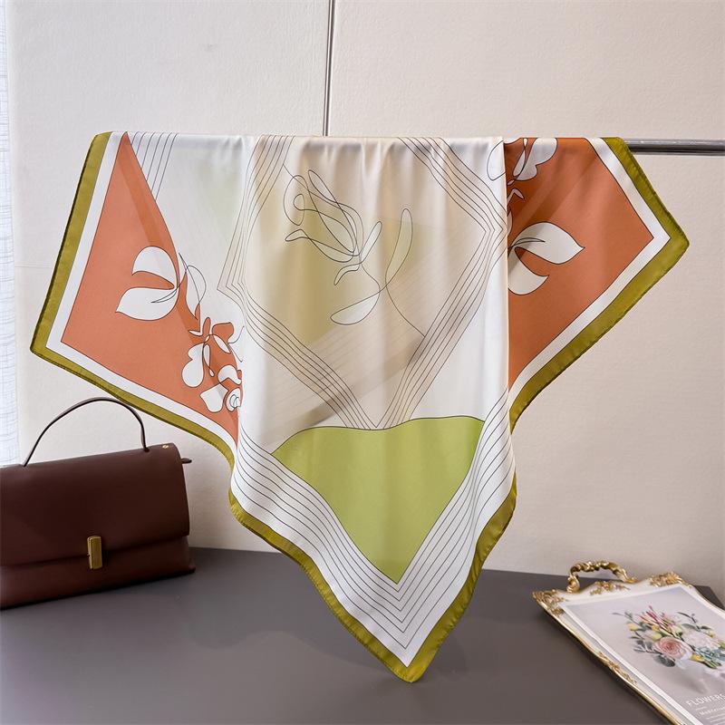 

French Minimalist Print Shawl Square Scarf for Women Soft Satin Neckerchief Female Hair Bands Ribbon Headband Bandana 70X70CM