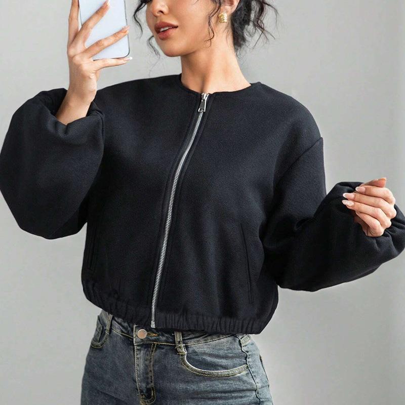 Women S Short Long Sleeve Zip Up Corduroy Jacket