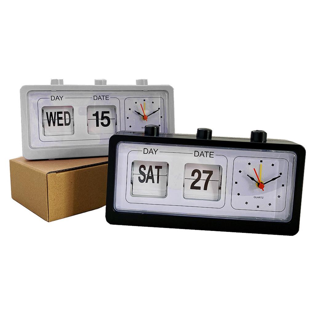 Desk Table Alarm Clock Manual Jump Calendar Desktop Alarm Clock for Study Room Office Black