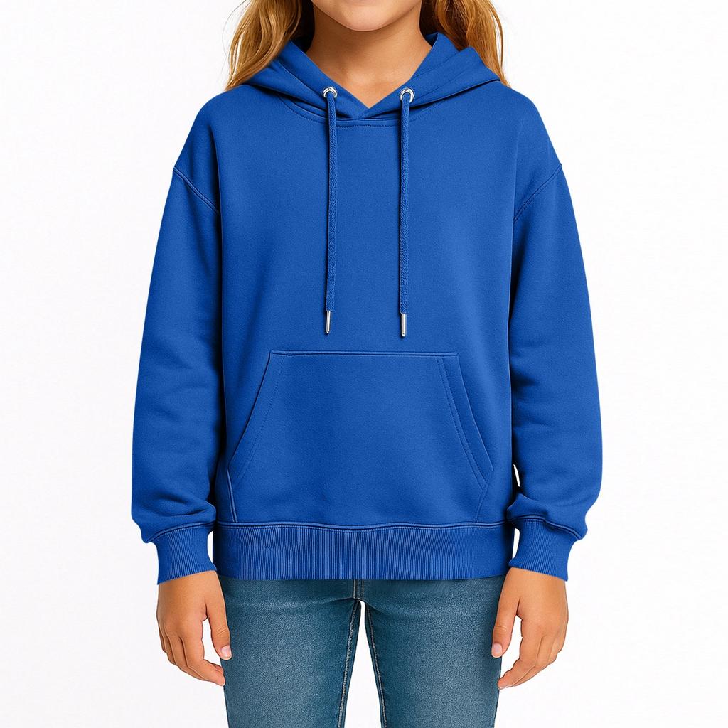 Children's Fashion Solid Color Long Sleeved Hooded Pullover With Pockets Casual Adult Sweatshirt Top