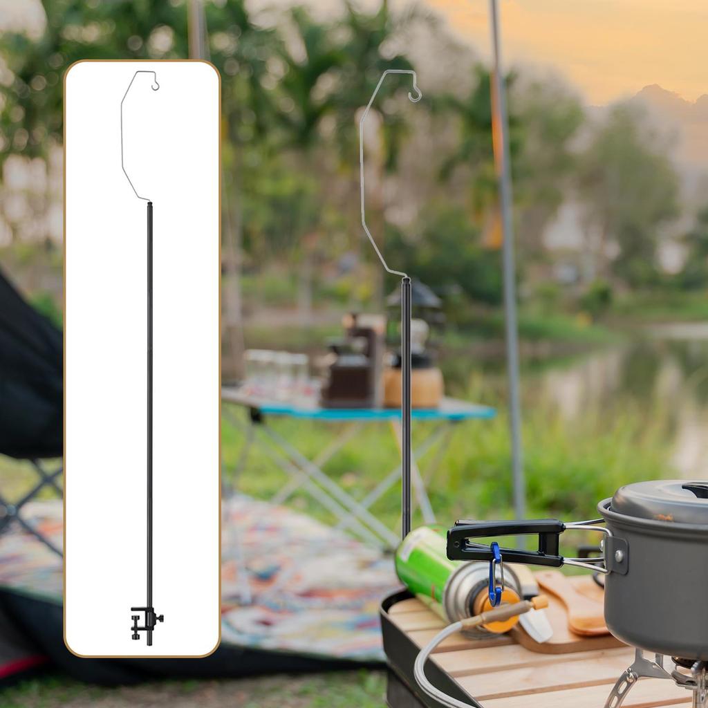 Camping Light Stand Hook Foldable with Ground Nail Stainless Steel Lantern for