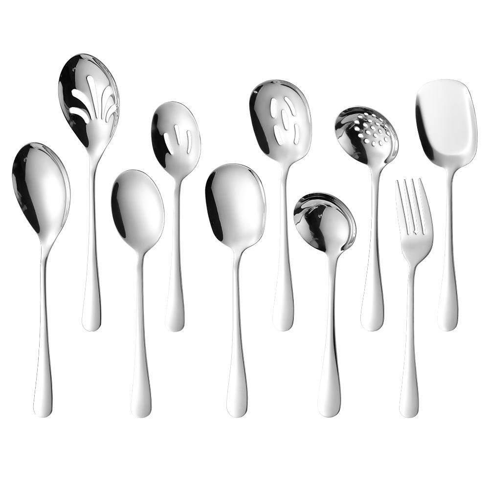 Edelstahl Suppenkelle & Geschlitzter Salatlöffel Gabel Set für Westliche Küche und Hotelgebrauch
