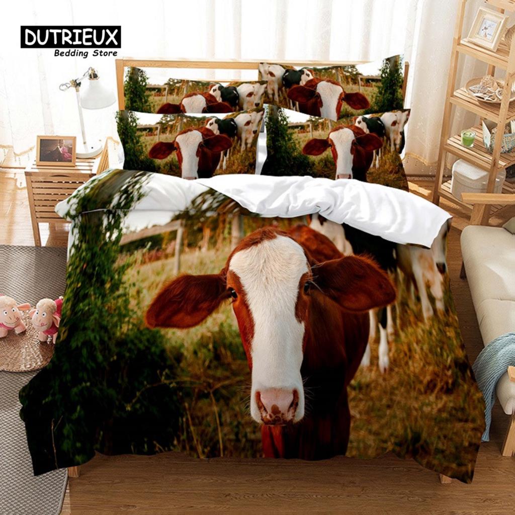 Blue Sky Cow Duvet Cover Set, Fashion Bedding Set, Soft Comfortable Breathable Duvet Cover, For Bedroom Guest Room Decor