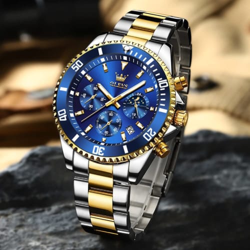 OLEVS Men's Stylish Wristwatch, Popular for Business and Casual Wear, Quartz Movement, Waterproof Analog Watch with Date Display, Metal Band, Easy-to-