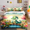 Cartoon Crocodile On a Bridge Scene Print Bedding Set Duvet Cover Pillowcases (1* Duvet Cover 2* Pillowcases Do Not Include Comforter)