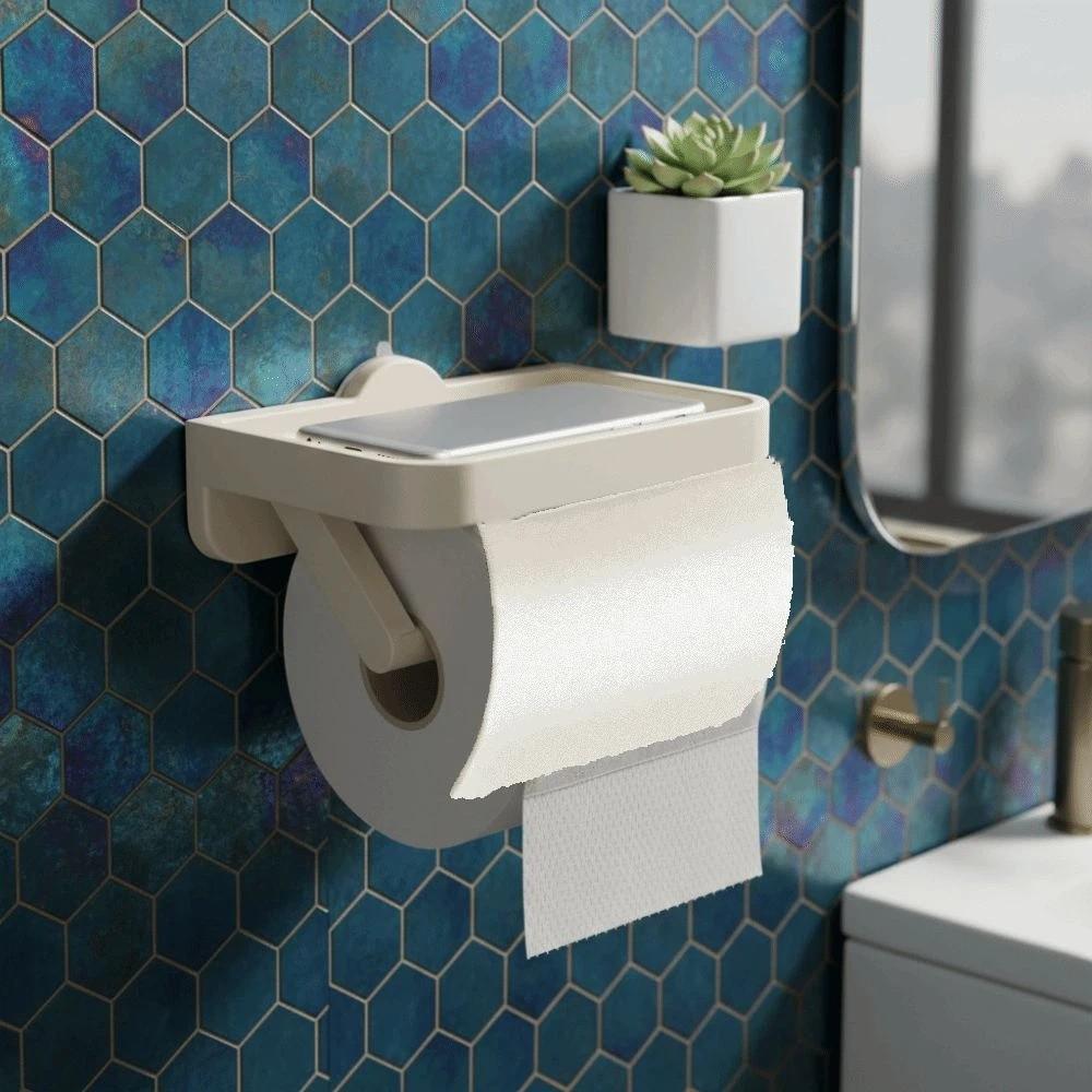 Wall-Mounted Paper Roll Storage Shelf No-Drill Toilet Paper Shelf Sturdy Tissue Rack Washroom