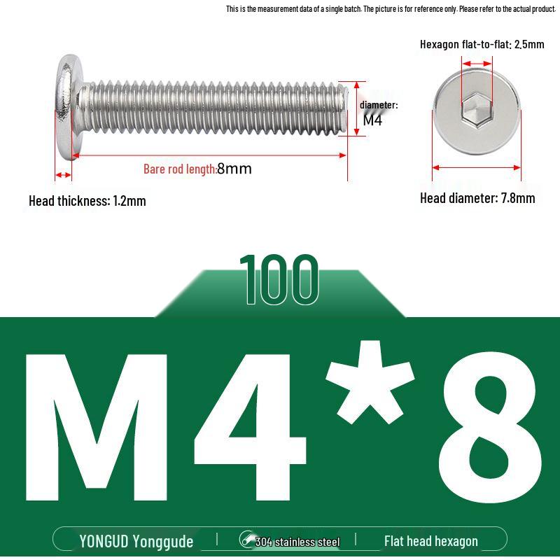 304 Stainless Steel Ultra-Thin Flat Head Hex Socket Bolt, M2-M12