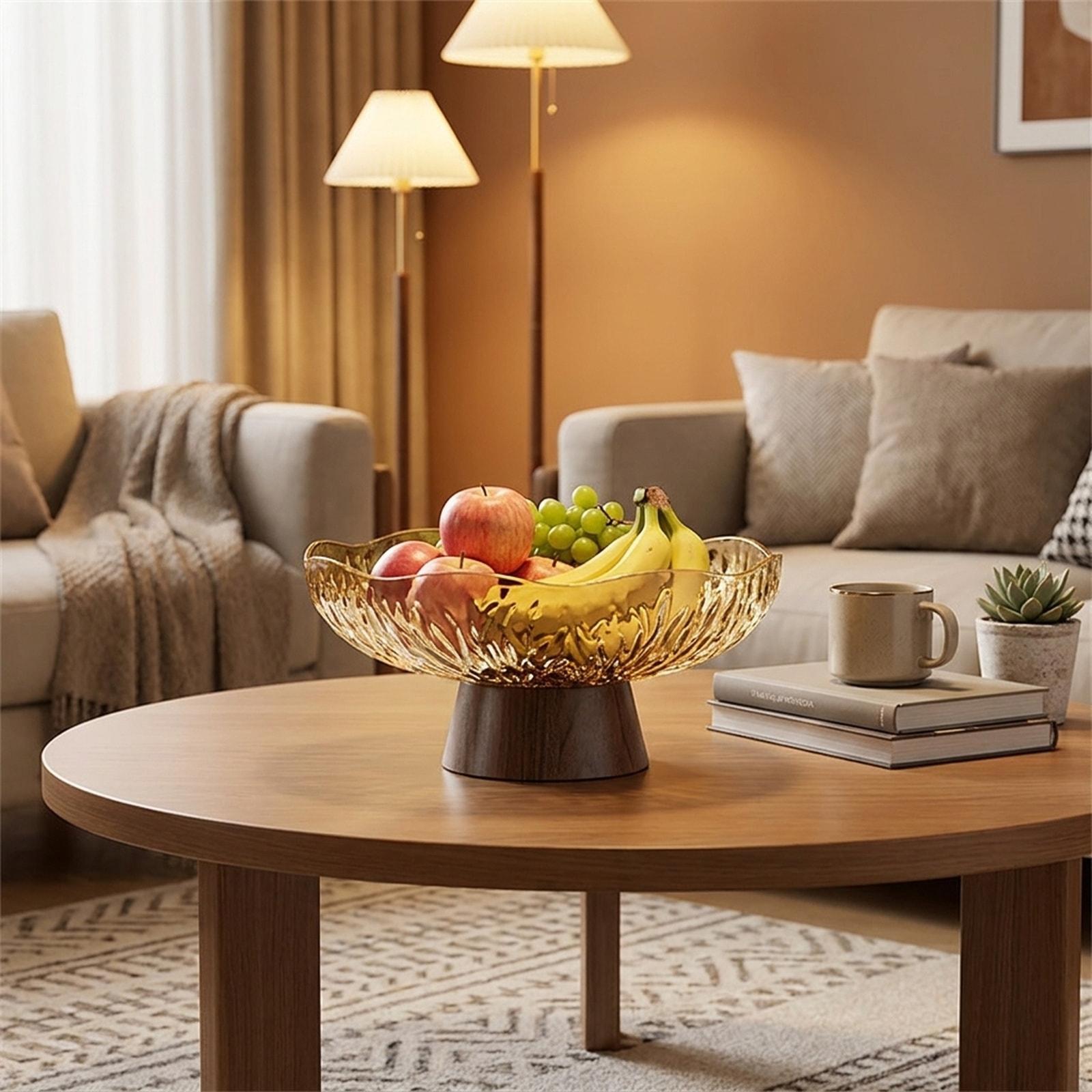 

Fruit Serving Bowl with Draining Holes, Farmhouse Candy Snack Holder, High Footed Bowl, Fruit Basket Holder, for Office Home янтарь