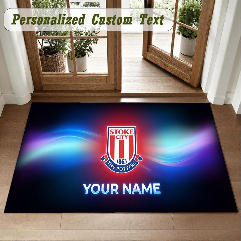 Crystal Velvet Square Rug Custom NameStoke City FC Pattern Non Slip Home Floor Decor Rug