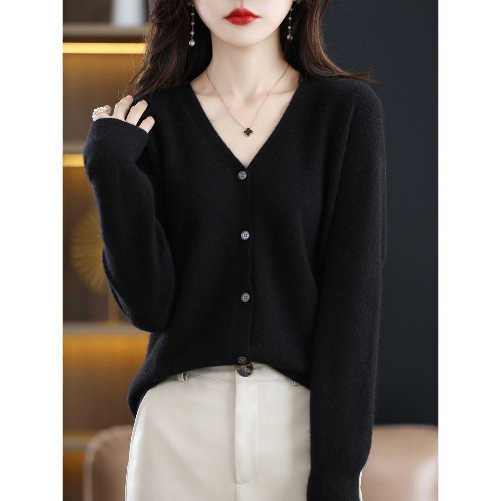 Women Cardigans V-neck Long Sleeve Knitted Outerwear Solid Thin Spring Autumn Sweaters Knitwears Korean Fashion Red Cardigans