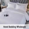 White Satin Stripe Duvet Cover and Pillowcase Set for Hotel or Guesthouse Bedding
