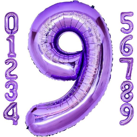 Purple Number 4 Balloons, 40 Inch Giant Number Balloons Foil Mylar Helium Purple Number 4 Balloons for 4th Birthday Party Supplies Anniversary Event Number Purple 9