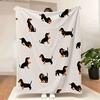 Dachshund Pattern Blanket Soft and Cozy Printed Throw with Black Tan Doxies In Playful Poses On Beige Background Perfect for G