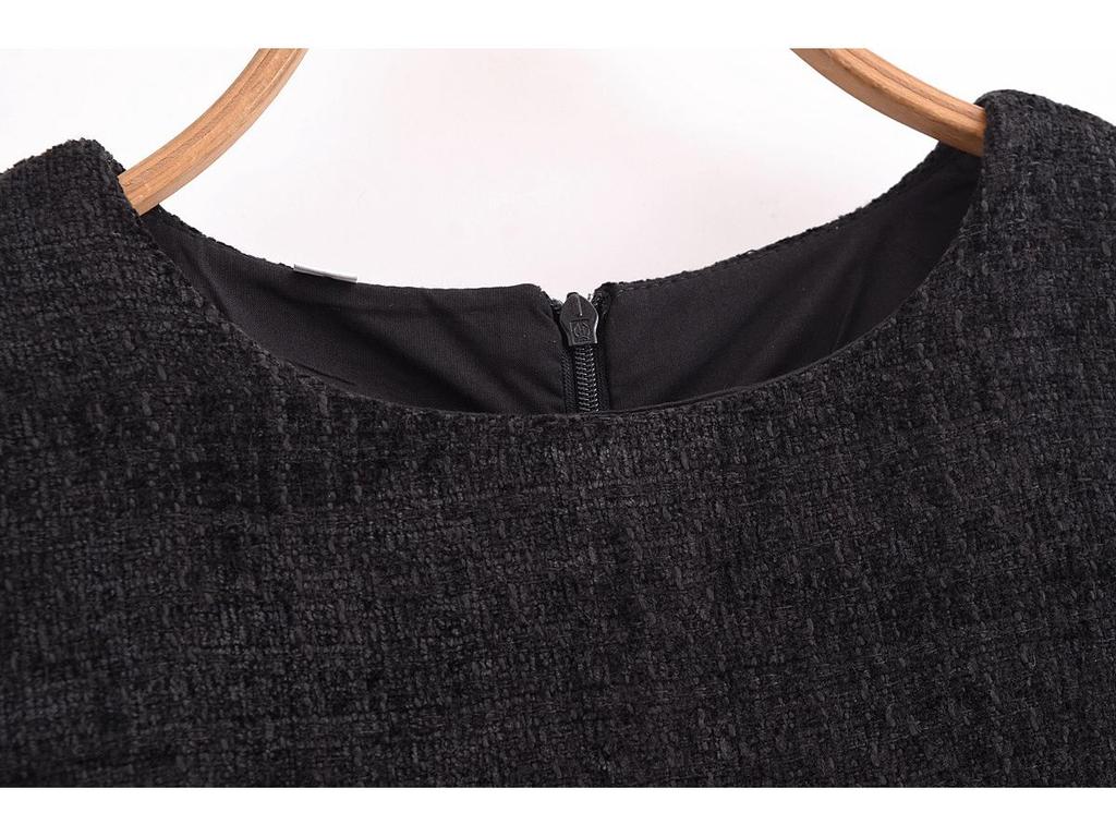 2024 Winter Women's European & American Style Elegant Textured Sleeveless Round Neck Dress