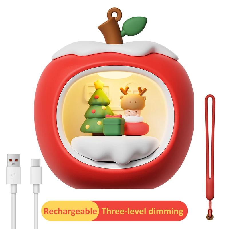 

Apple Shape House Atmosphere NightLight Rechargeable Portable Table Lamp 3Level Dimming Hangable Decor for Holiday ChristmasGift
