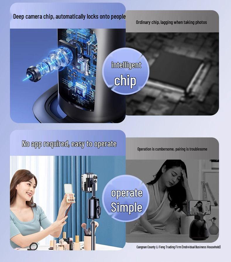 Auto 360° Rotating Phone Gimbal & Selfie Stick with Face Tracking for Live Streaming