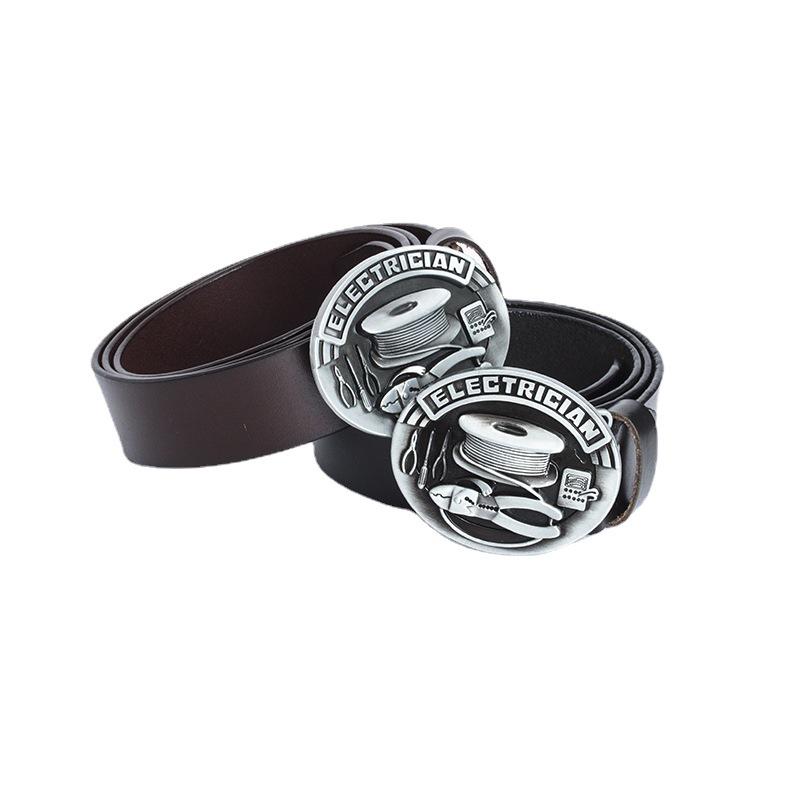Men's Fashion Cowhide Leather Belt - Retro Buckle, European-American Style, Casual Jeans Accessory