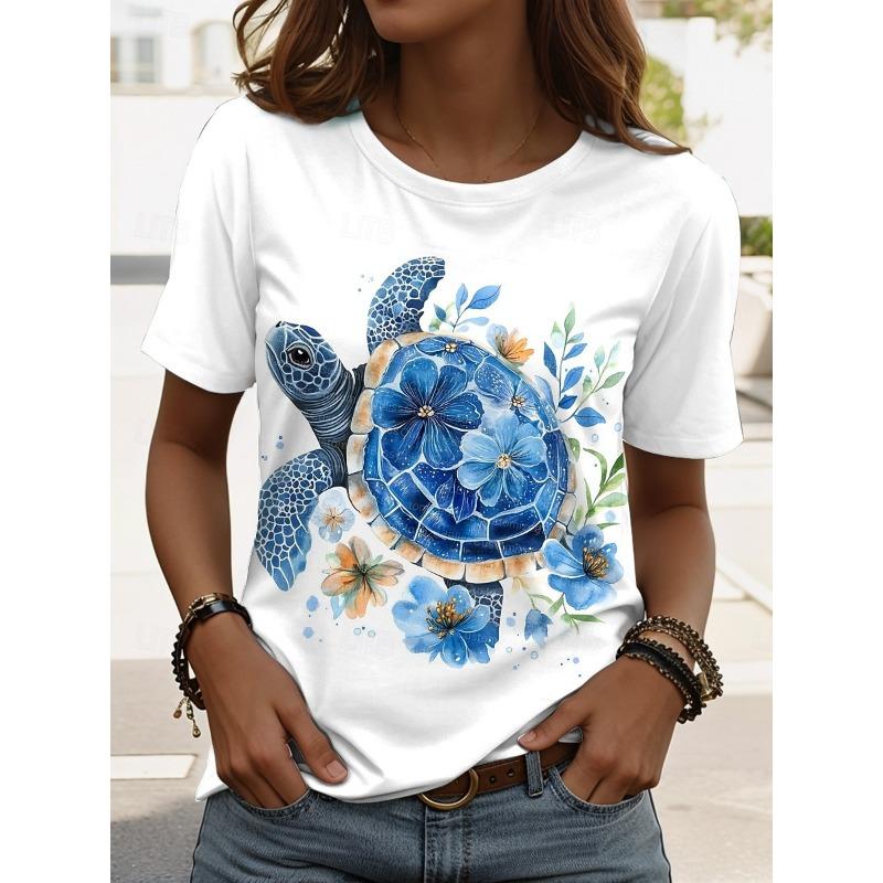

Women s T Shirt Print Graphic Animal Sea Turtle Vintage Stylish Classic Short Sleeve Crew Neck Round Neck Regular Tops 5XL