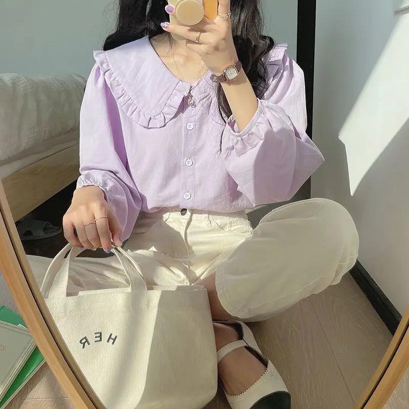 Damen Gelbes Milch Langarmshirt, Französischer Retro Puppenkragen, Schickes Frühling/Herbst Design, Süßer und Nischenstil.