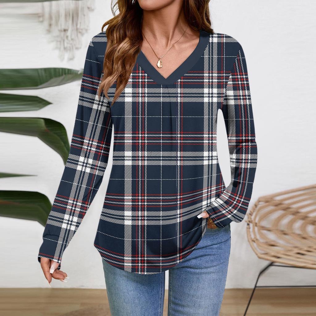 Women Long Sleeve Tops Dressy Casual V Neck Tshirts Basics Tee Vacation Fall Fashion Clothes