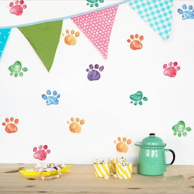 42 PCS Colorful Paw Print Wall Decals Pastel Wall Stickers Room Decor for Girls Kids Nursery Bedroom Decorations
