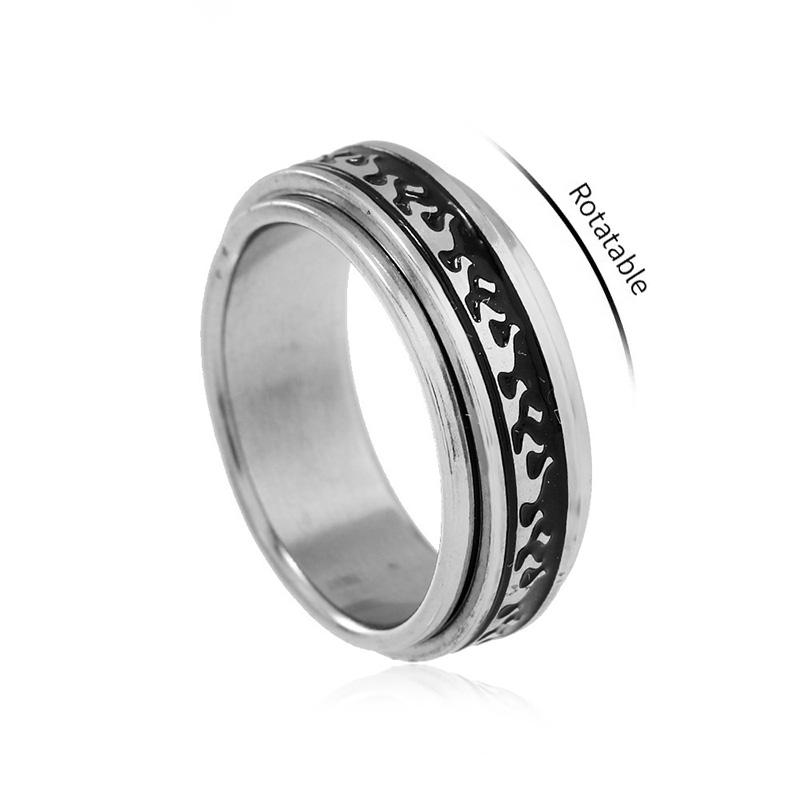 Rotatable Flame Pattern Ring For Men Women Stainless Steel Classic Fashion Ring Unisex Accessories Trendy Designer Zircon Gift
