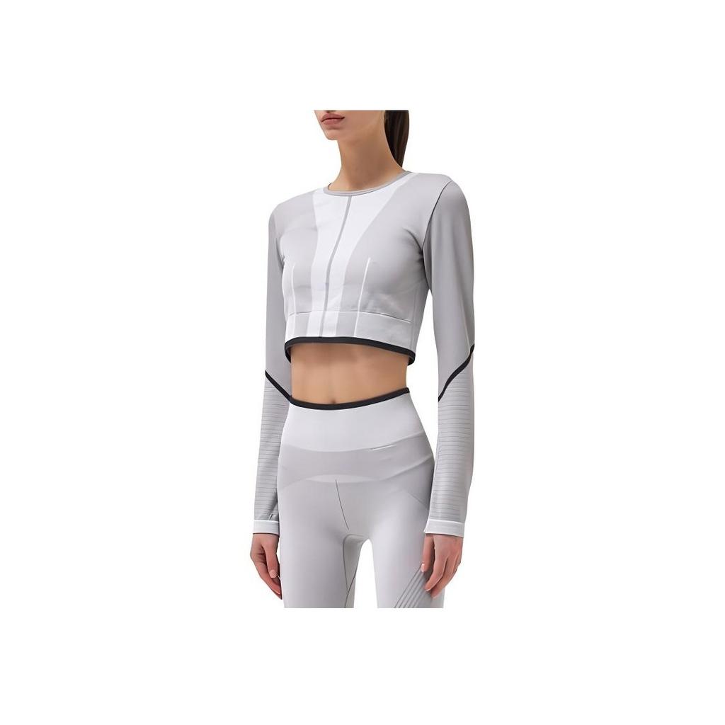 Adidas X Stella McCartney Co-Branded Stripe Crop Long Sleeve Fitness Top Women Tops Grey HR4511