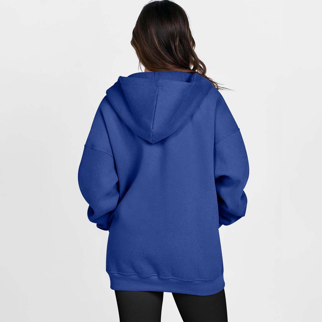 2024 Oversized Women's Zip-Up Hoodie with Pockets – European & American Casual Autumn Sweatshirt