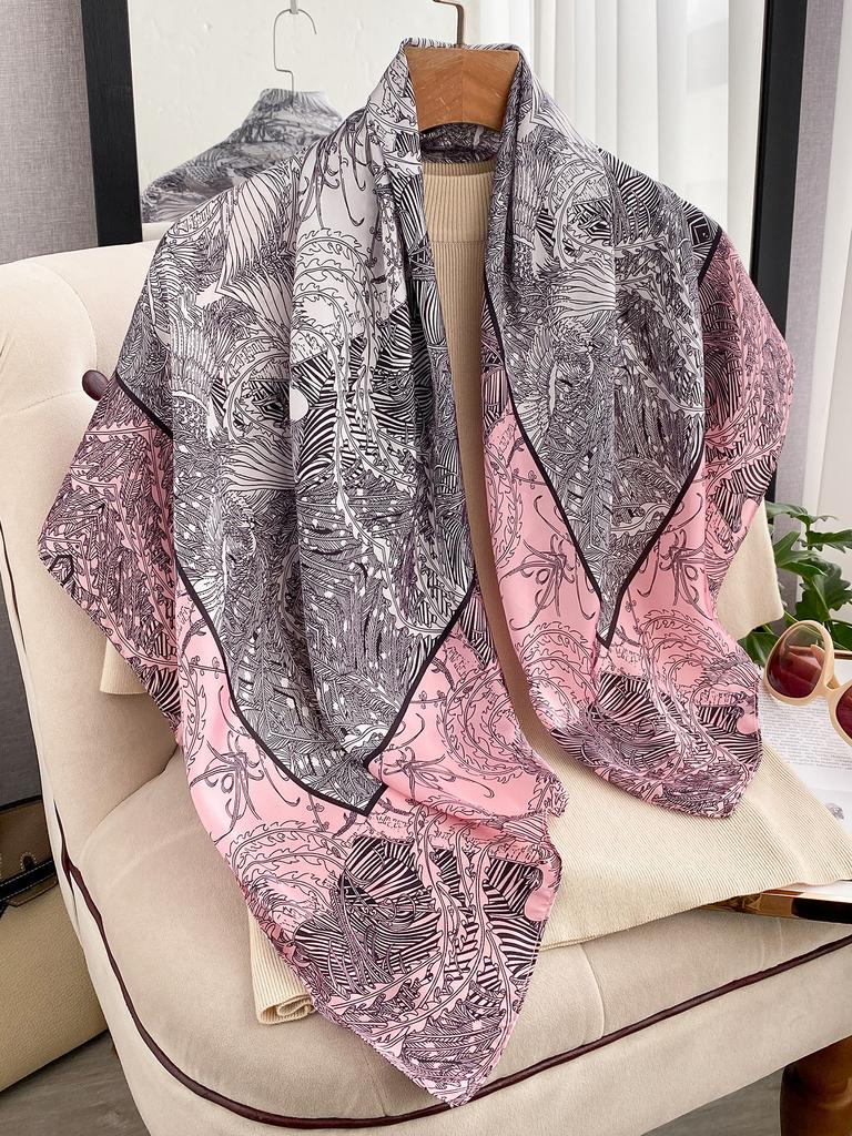 New 90*90Cm Lijiin Satin Square Scarf Realistic Store Member Hand Gift Silk Scarf Sanya Tourism Sunscreen Shoulder Wrap