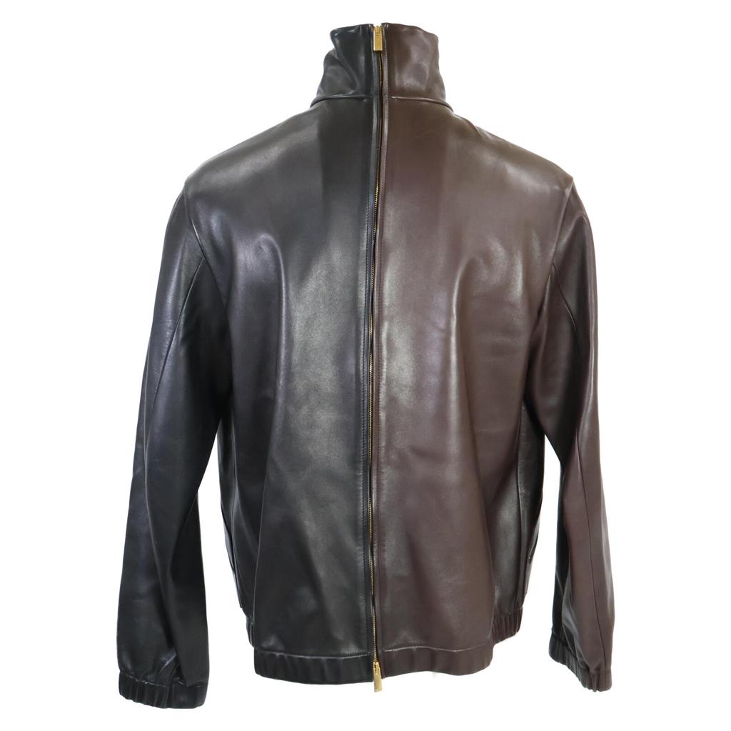 FENDI FPG185 bi-color zip-up lamb leather Jacket 48 Black x brownUsed