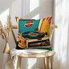 1Pc Retro Vinyl Record Player Pillow Cover, Polyester 2D Double-Sided Print Cushion Case, Vintage Turntable Pop Art Throw Pillow