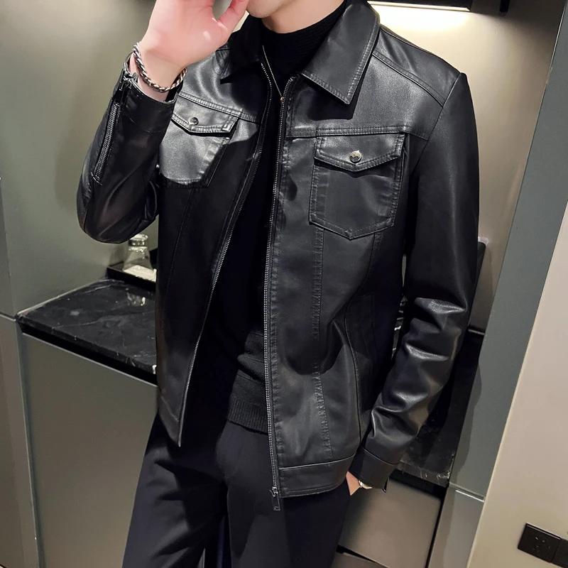 Autumn Men Casual Biker Jacket Men Pu Leather Coat Youth Leisure Faux Leather Jacket Male Loose Fit Mixed Leather Jacket
